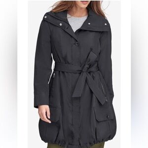 Andrew Marc New York Navarre Black Hooded Belted Rain Trench Coat Jacket Medium